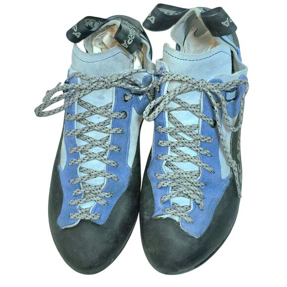 Scarpa Techno Lady Climbing Shoe Womens Suede Leather Sz 8 2/3 Blue 2 Tone Lace - Picture 4 of 16